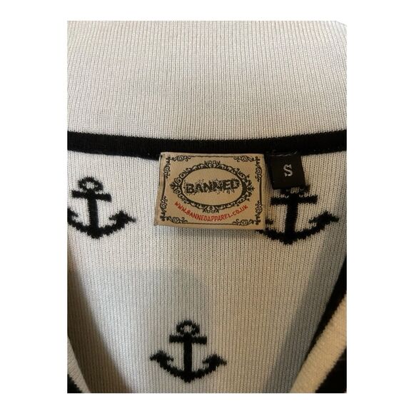Banned Apparel Retro Pinup Style Anchors Away Sailor Sweater Blk/Wht Sz S - Picture 5 of 8